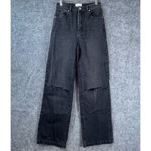 Abrand Jeans Womens 26 Black A '94 High & Wide Stretch Ripped Thrashed Baggy